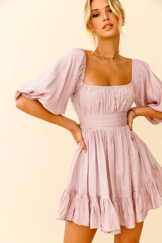 Tiered party dress-Abby Off-Shoulder Tie-Up Back Dress Blush