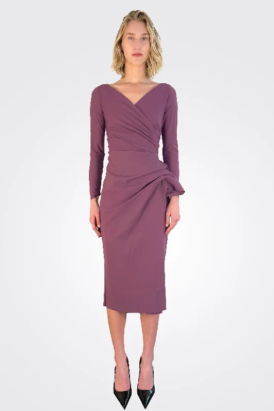 Tiered cocktail dress-Agna Ruched Ruffle Sheath Dress - Plum