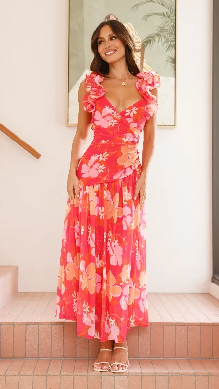 Off-shoulder cocktail dress-Alma Maxi Dress - Blood Orange