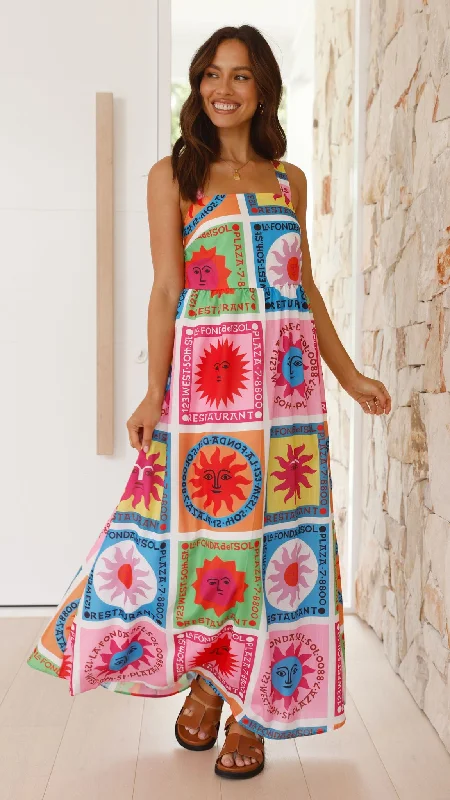 Off-shoulder sundress-Amira Maxi Dress - Multi Colour Sun Print