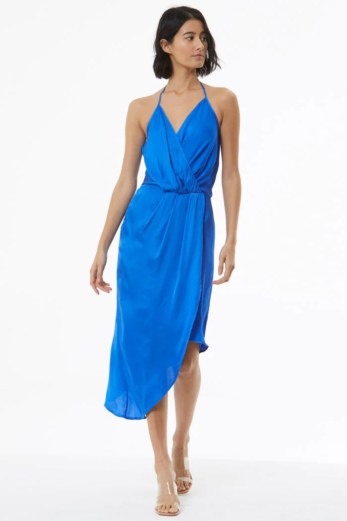 Halter neck sundress-Andrea Draped Slip Dress - Ocean