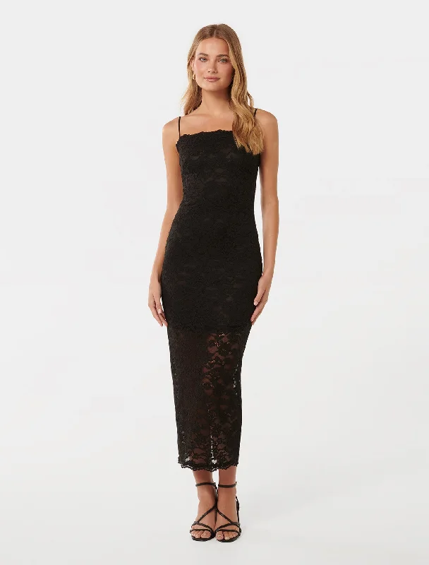 Halter neck sundress-Angelica Lace Bodycon Midi Dress