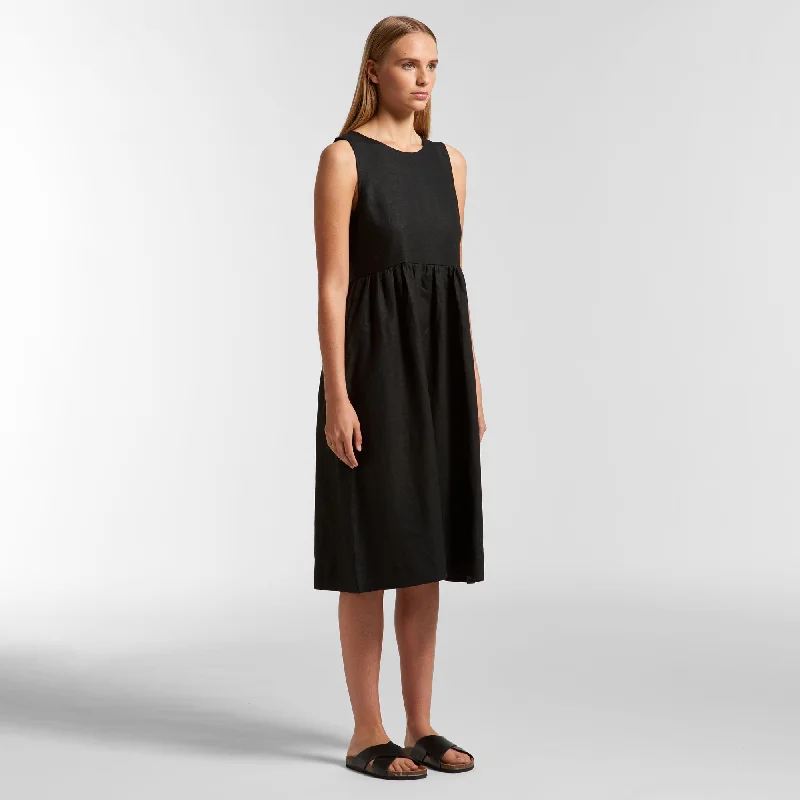 Long sleeve cocktail dress-AS Colour Linen Dress Black