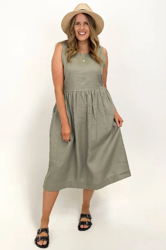 Ruffled cocktail dress-AS Colour Linen Dress Eucalyptus