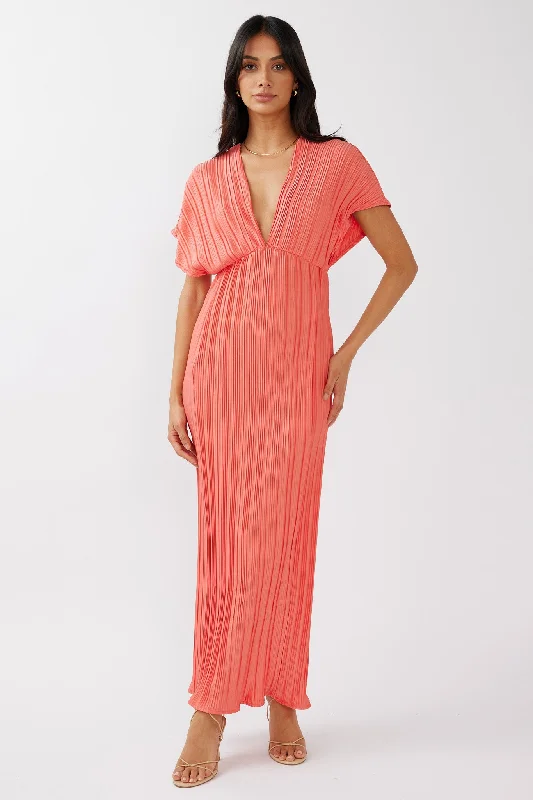 Glitter cocktail dress-Astor Batwing Accordion Pleat Dress Watermelon