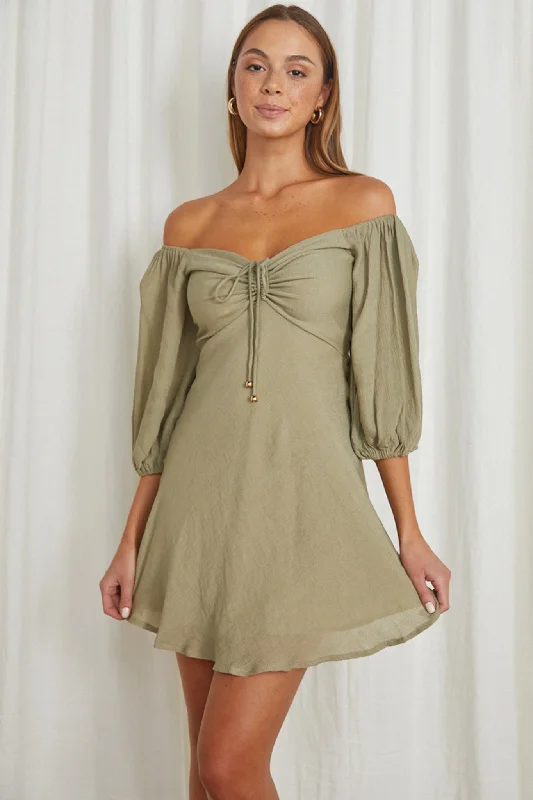 Grey velvet dress-Avaline Drawstring Bust Mini Dress Olive