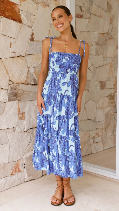 White chiffon dress-Badar Maxi Dress - Blue Floral