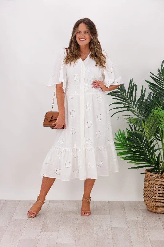 Lace-edged maxi dress-Betty Basics Broderie Dress White