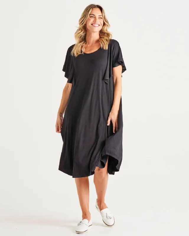 Striped cocktail dress-Betty Basics Tahiti Frill Dress Black