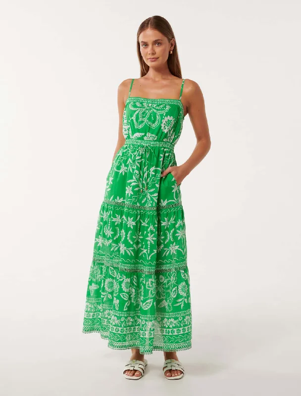 Halter neck party dress-Brittany Printed Cotton Midi Dress