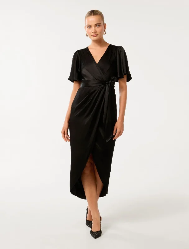 Fringe cocktail dress-Carolina Satin Midi Dress