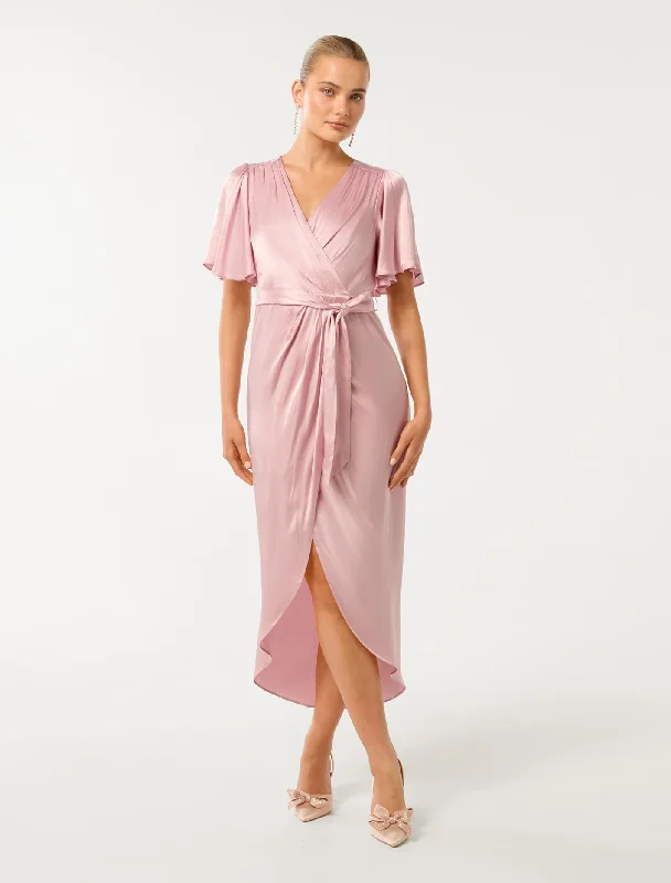 Velvet cocktail dress-Carolina Satin Midi Dress