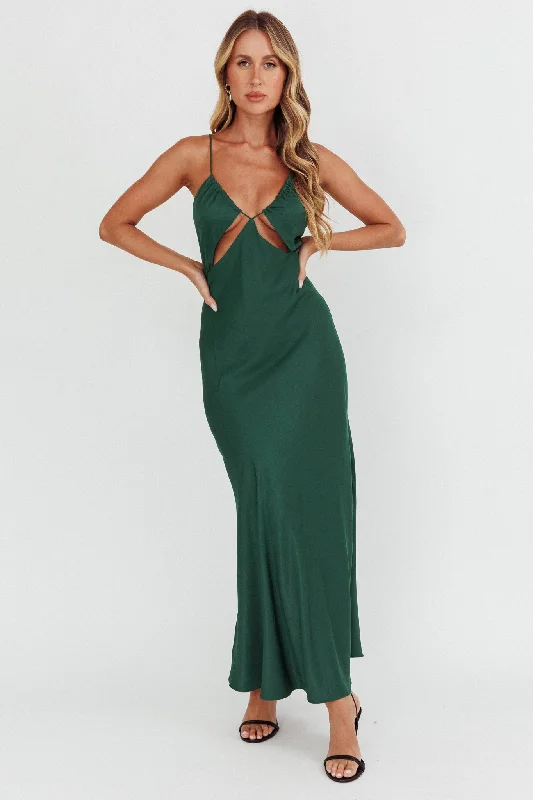 Satin party dress-Casa Nova Cut-Out String Dress Emerald