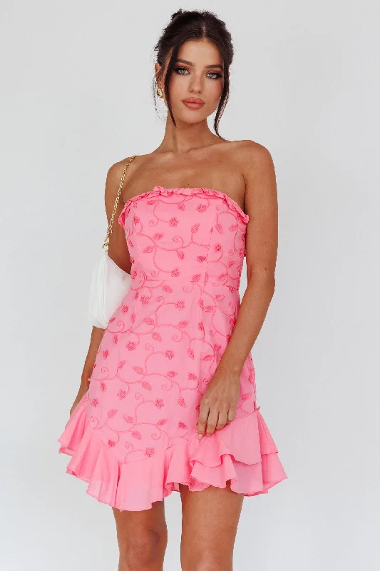 Ruched sundress-Cece Embroidered Bandeau Dress Hot Pink