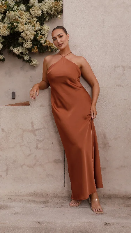 Off-shoulder cocktail dress-Chiara Maxi Dress - Copper