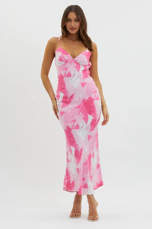 One-shoulder cocktail dress-Ciao, Bella Tie Back Print Dress Pink