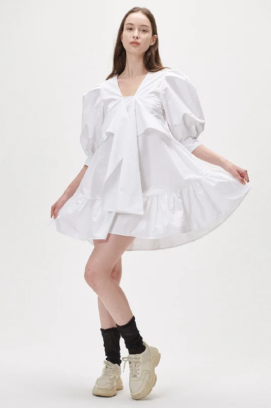 One-shoulder sundress-Cinthy Puff Sleeve Mini Dress