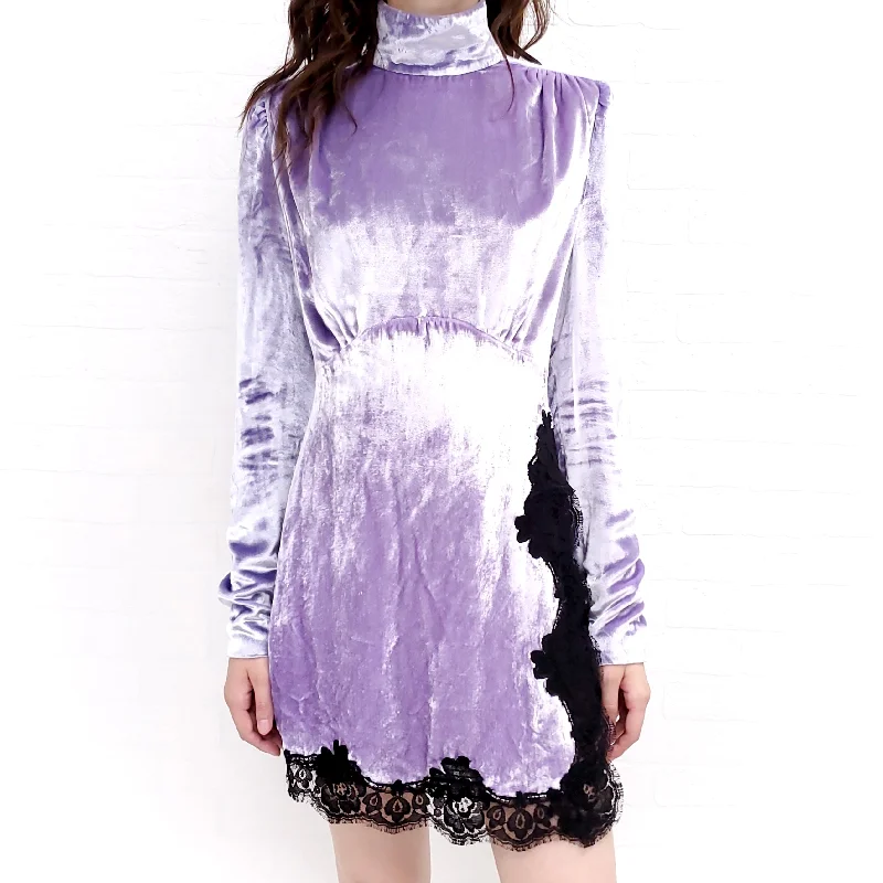 One-shoulder party dress-ALESSANDRA RICH PURPLE VELVET DRESS WITH LACE DETAIL ($2100) - SIZE 38