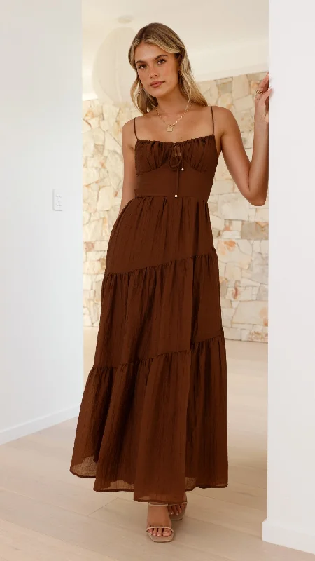 Ruffled party dress-Cove Maxi Dress - Chocolate