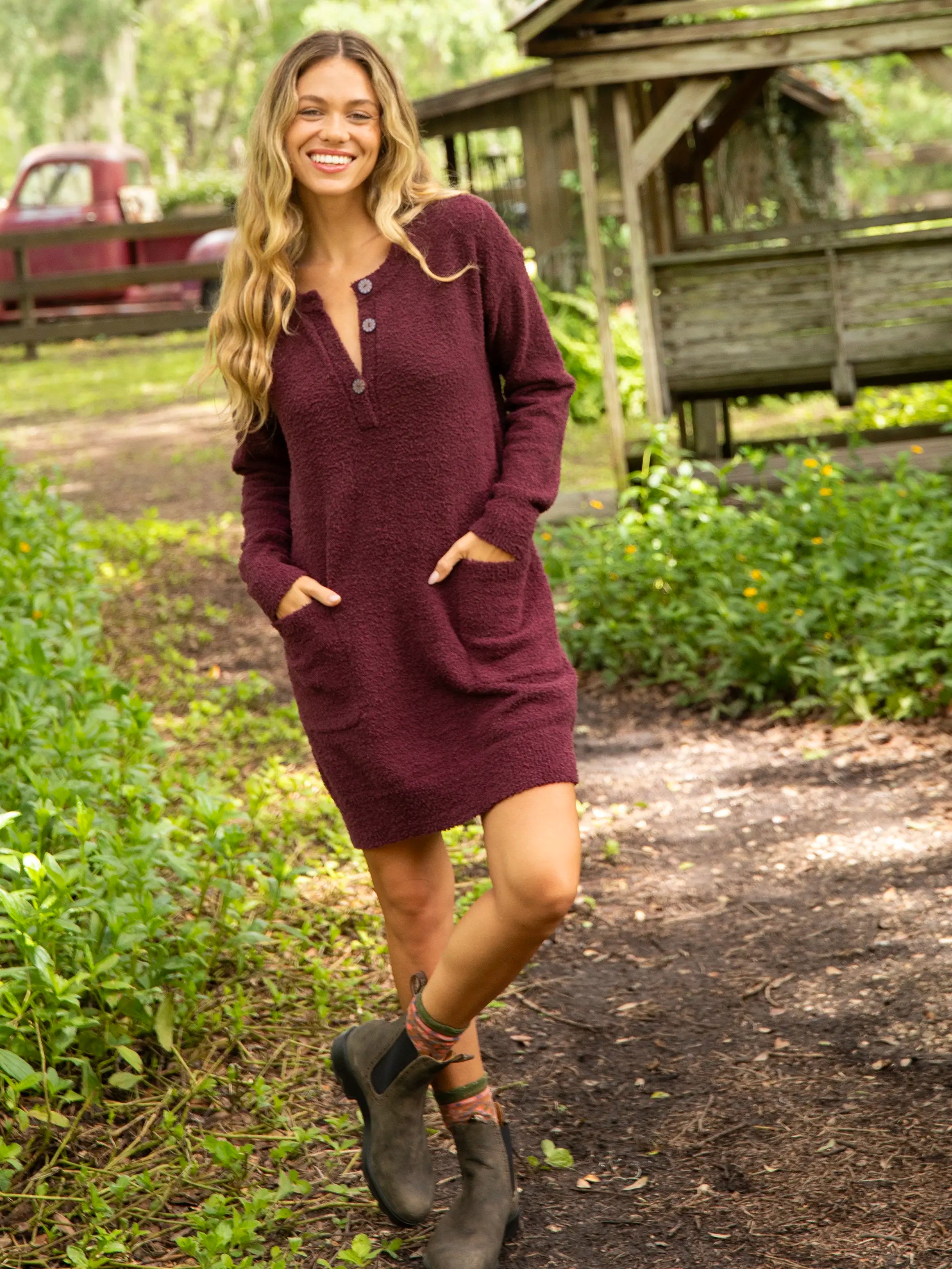 Long sleeve sundress-Cozy Up Mini Sweater Dress - Purple