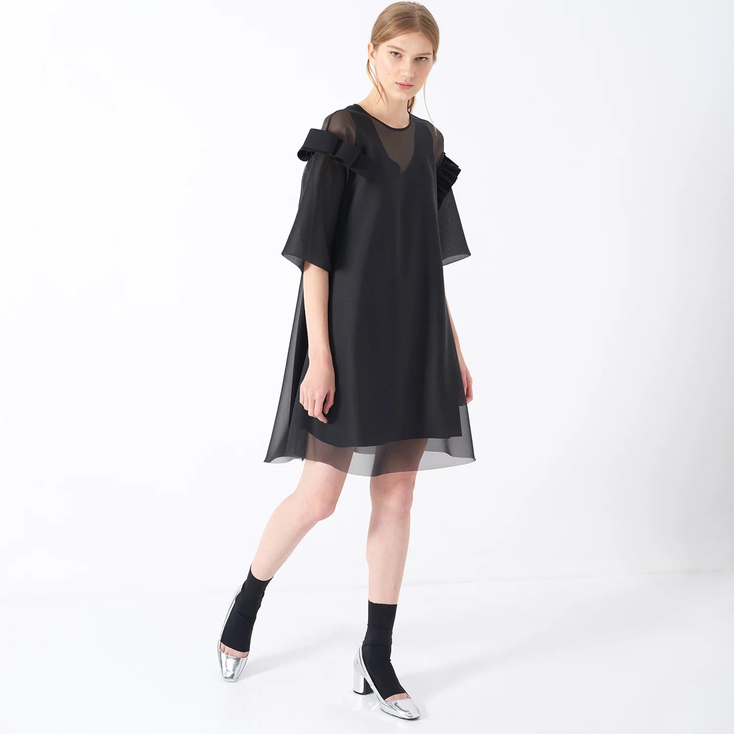 Long satin dress-Cyngus Dress - Black