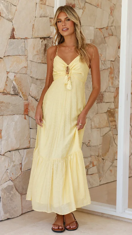 One-shoulder party dress-Dabney Maxi Dress - Soft Yellow