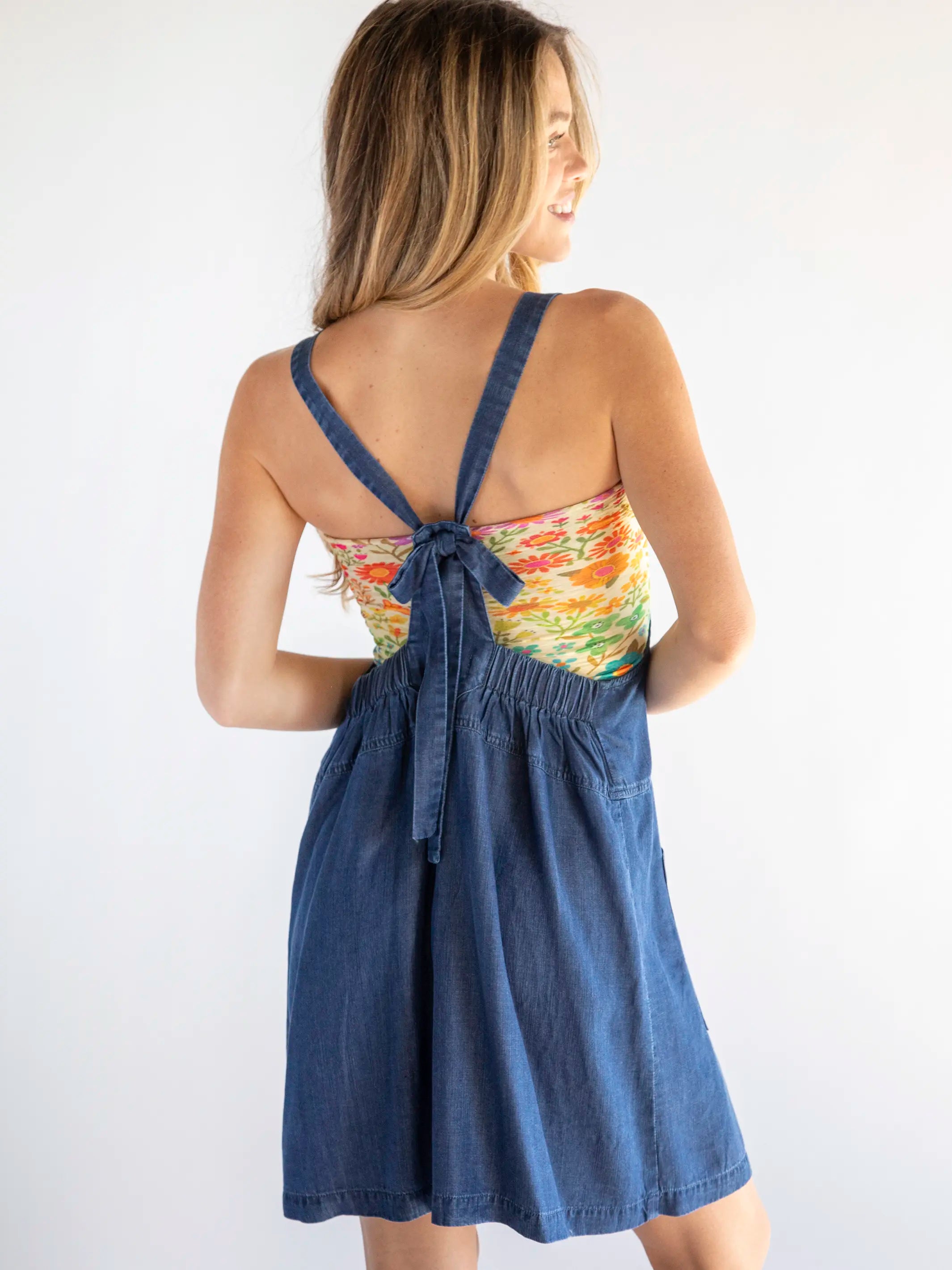 Blue satin dress-Dakota Tie-Back Mini Dress - Denim Blue