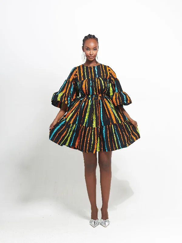 Black velvet dress-DELE African Print Tiered Mini Dress