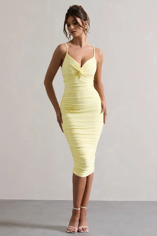 Fringe sundress-Desired | Lemon Knot Detail Ruched Midi Dress