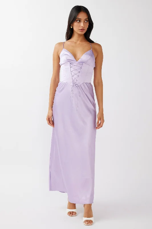 Velvet party dress-Downtown Cami Strap Corset Waist Dress Lilac