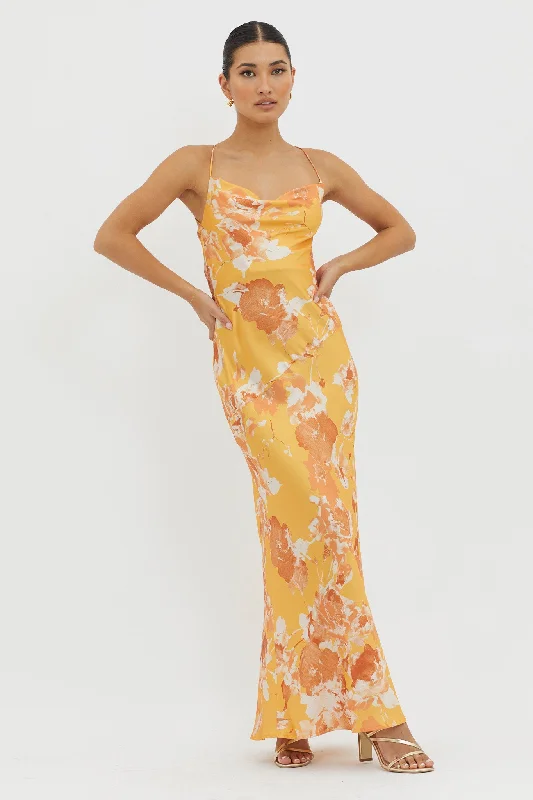 Belted summer dress-Dream Walk Cowl Back Tied Dress Print Orange