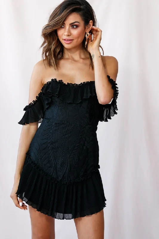 Tiered cocktail dress-Dreamy Off-Shoulder Mini Dress Black