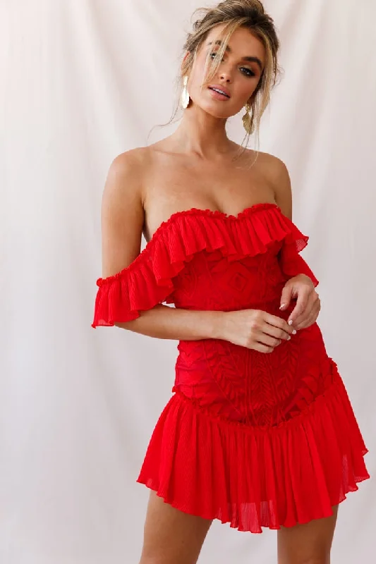 Tiered party dress-Dreamy Off-Shoulder Mini Dress Red