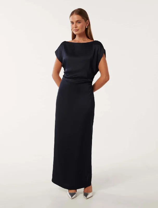 Ruffled party dress-Ella Draped Satin Midi Dress