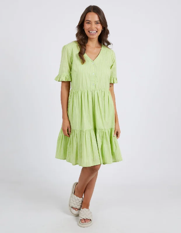 Asymmetrical midi dress-Elm Hailey Stripe Dress Keylime Stripe