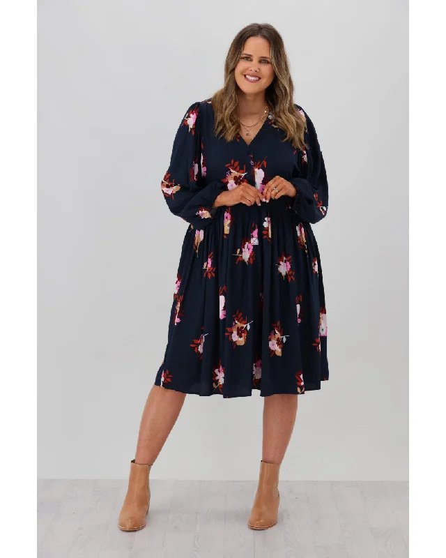 Off-shoulder sundress-Elm Posy Floral Dress Navy Floral