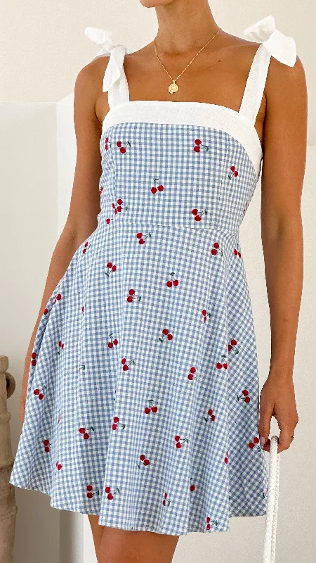 Glitter cocktail dress-Emmelyn Mini Dress - Blue Gingham Cherry