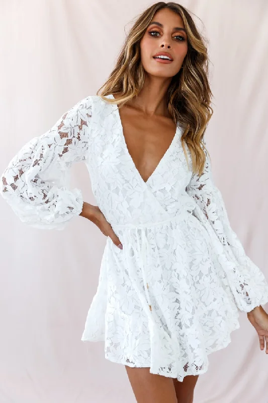 Halter neck sundress-Ever After Keyhole Back Lace Dress White