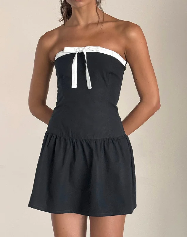 Tiered cocktail dress-Faelas Mini Dress in Tap Shoe with Off White Bows