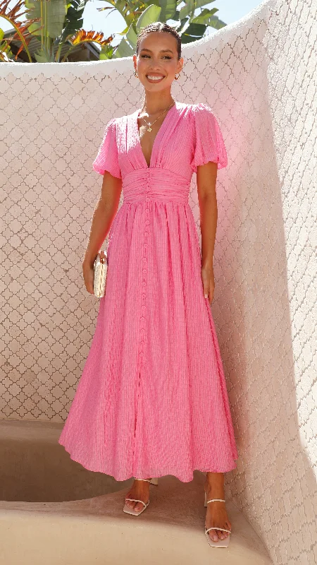 Velvet cocktail dress-Faiz Maxi Dress - Hot Pink