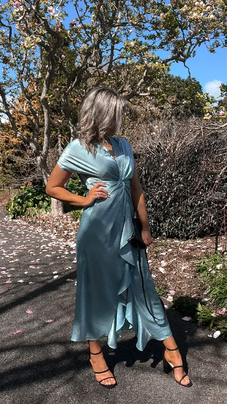 Orange cocktail dress-Celebration by Shine On Aster Twist Dress Duck Egg Blue