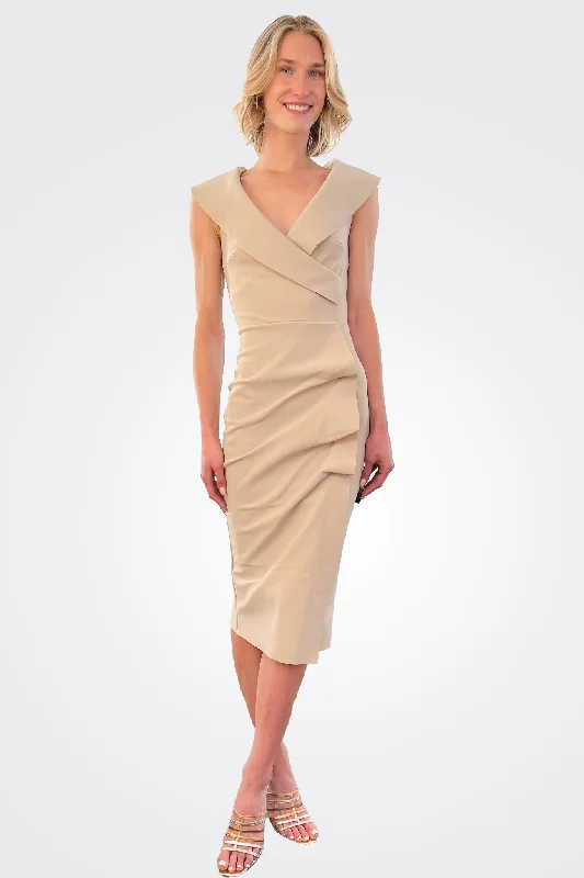 Tiered cocktail dress-Fiynorc Stretch Jersey Dress - Sand