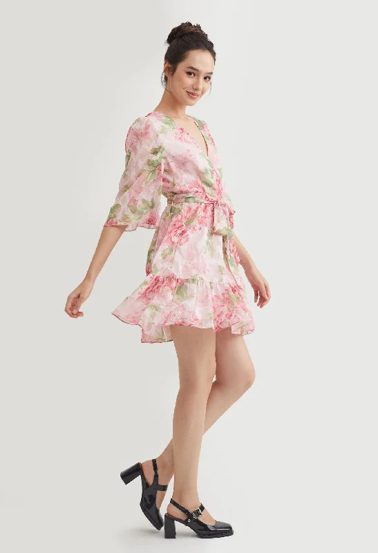 Tiered party dress-Floral Shimmer Chiffon Mini Dress