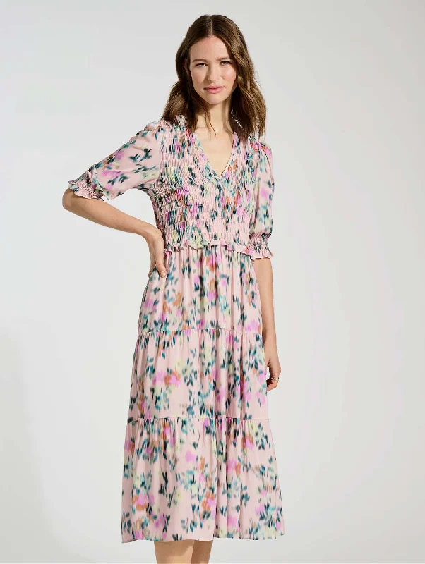 Long sleeve cocktail dress-Florence LENZING™ ECOVERO™ Midi Dress | Pink Floral Blur