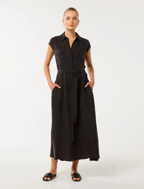 Short sleeve party dress-Foster Cupro Shirt Midi Dress