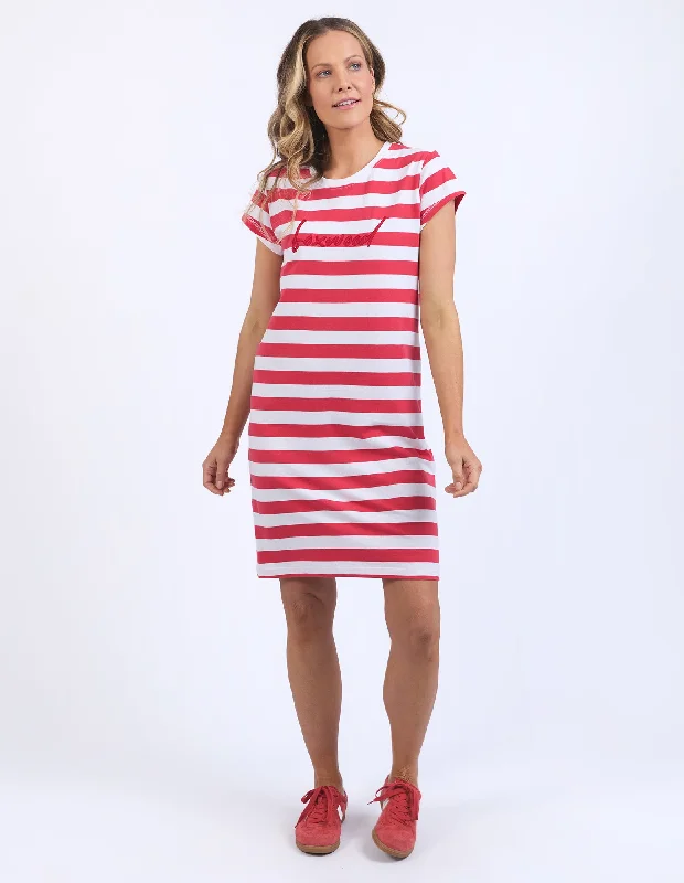 Tiered party dress-Foxwood Signature Stripe Tee Dress Cayenne & White Stripe