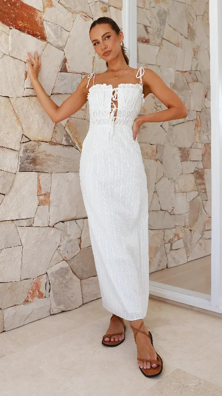 Ruffled cocktail dress-Francesca Maxi Dress - White