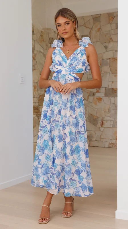 Brown sundress-Galilhai Maxi Dress - Blue Floral