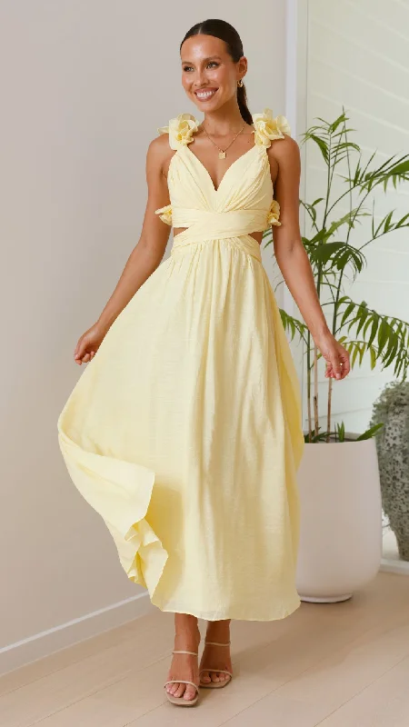 Halter neck party dress-Galilhai Maxi Dress - Yellow