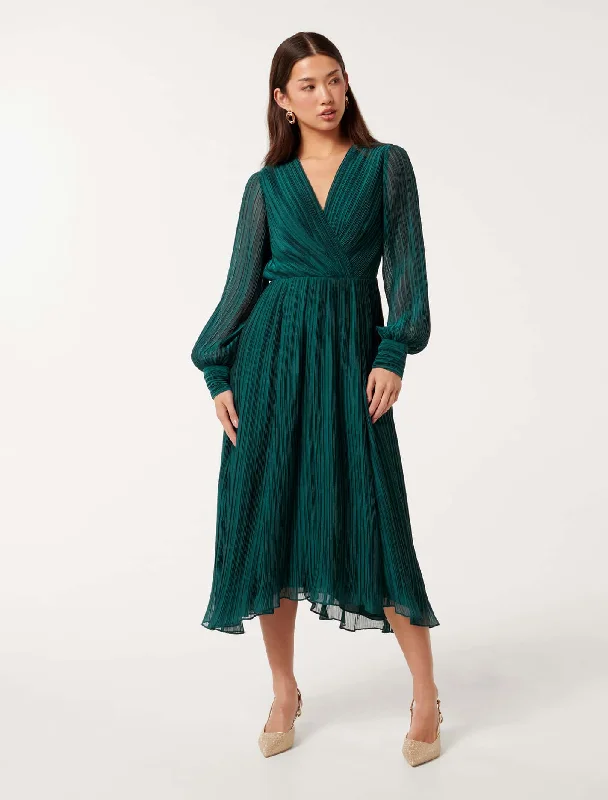 Ruffled cocktail dress-Genevieve Crinkle Midi Dress